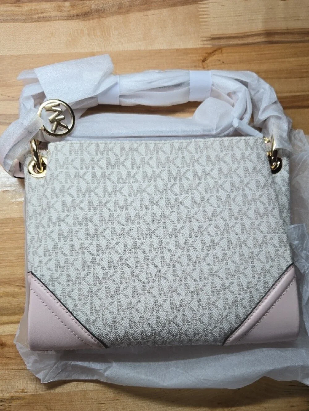 Michael Kors Cream & Pink Signature Crossbody with Gold Hardware